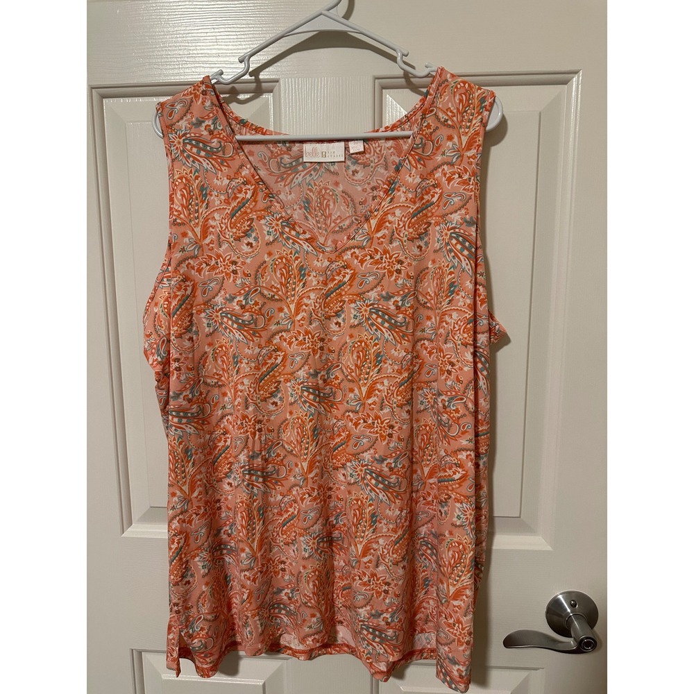 Belle by Kim Gravel Tank Top Women 2X Coral Paisley V-Neck Sleeveless Stretch